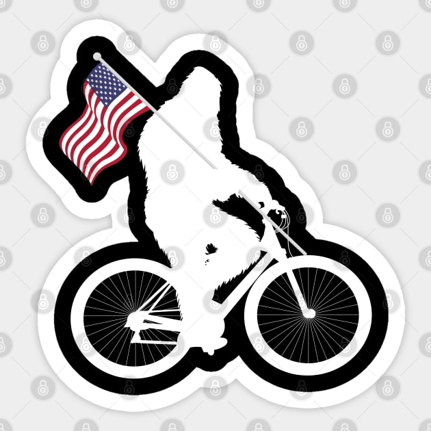 Bigfoot Riding BIke American Flag Sticker by Tesszero